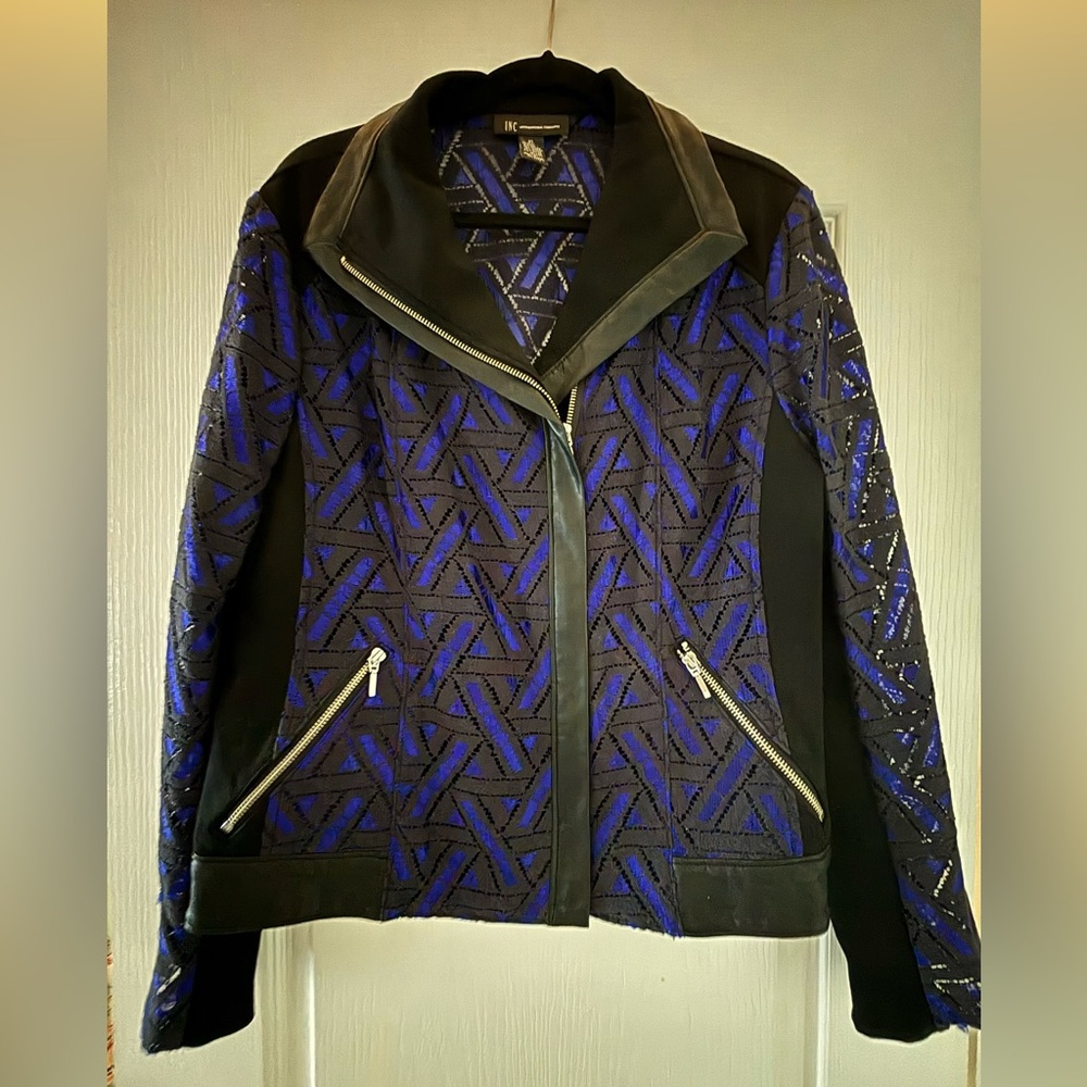 INC International Concepts Black and Blue Patterned Blazer